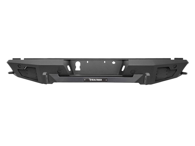 Go Rhino BR20.5: textured black rear bumper with center hitch opening and license plate recess, front view (representative image of the series; the kit for this listing is made for the vehicles shown in the fitment table)