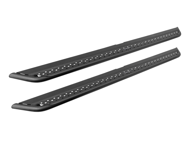 Go Rhino Dominator DSS: pair of black textured slider boards with perforated step surface on a white background