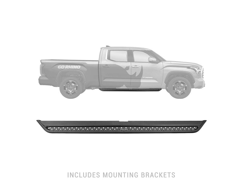Go Rhino Dominator DSS: single black slider board below a gray outline of a crew cab pickup with GO RHINO graphics