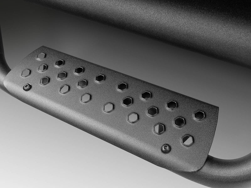 Go Rhino Dominator Xtreme D2: close-up of a black perforated drop step pad with hex holes