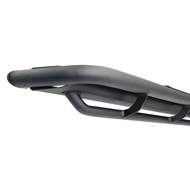 Go Rhino Dominator Xtreme DT: close-up of a black tube step end showing the textured finish and lower tube rail