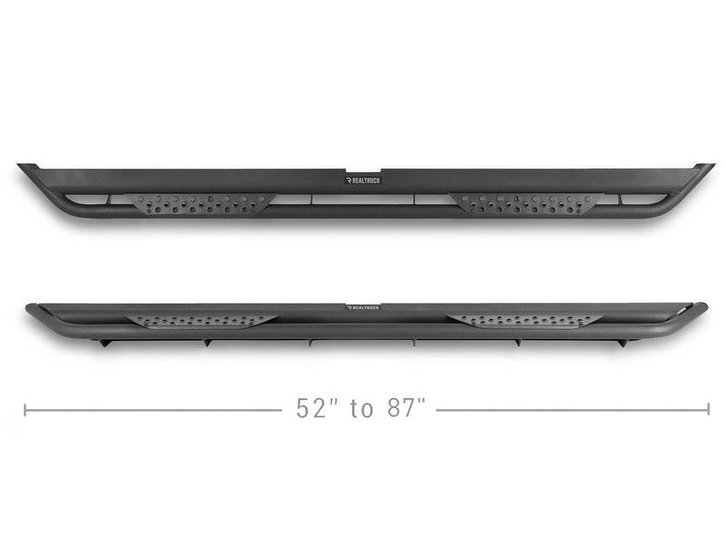 Go Rhino Dominator Xtreme DT: side profile of two black side step boards above a length dimension line