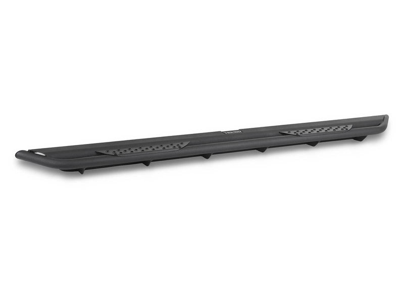 Go Rhino Dominator Xtreme DT: single black side step board with perforated step plates on white