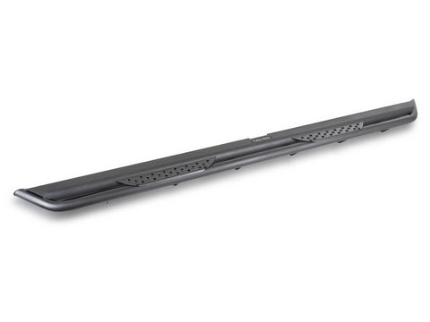 Go Rhino Dominator Xtreme DT: single textured black side step with perforated step pads, angled side view (representative image of the series; the kit for this listing is made for the vehicles shown in the fitment table)