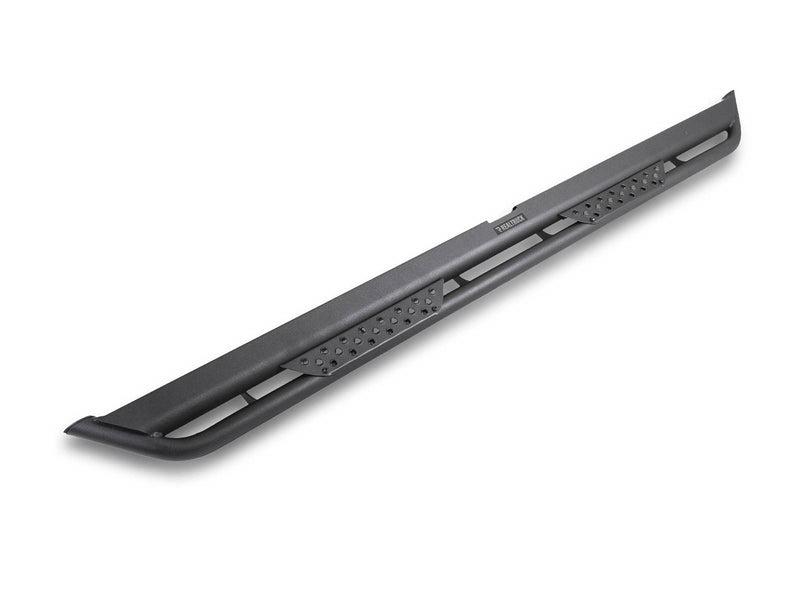Go Rhino Dominator Xtreme DT: single textured black side step with two perforated step pads, side view