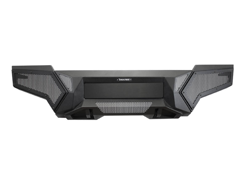 Go Rhino Element: textured black front bumper with mesh side panels and a covered center, straight front view