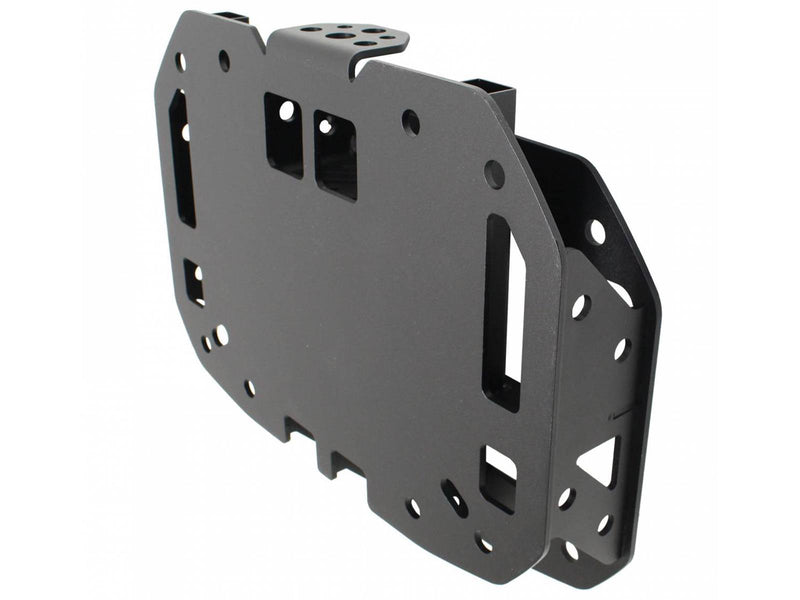 Go Rhino Rockline: black steel spare tire relocation mounting plate on a white background