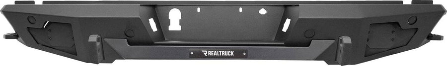 Go Rhino BR20.5 Rear Bumper: Textured black rear bumper with center hitch opening and license plate recess, front view