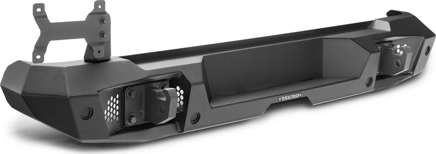 Go Rhino Trailline Full Width Rear Bumper: Full-width rear bumper with tire carrier bracket and recovery points, studio view