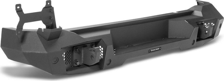 Go Rhino Trailline Full Width Rear Bumper: Full-width rear bumper with tire carrier bracket, front three-quarter studio view