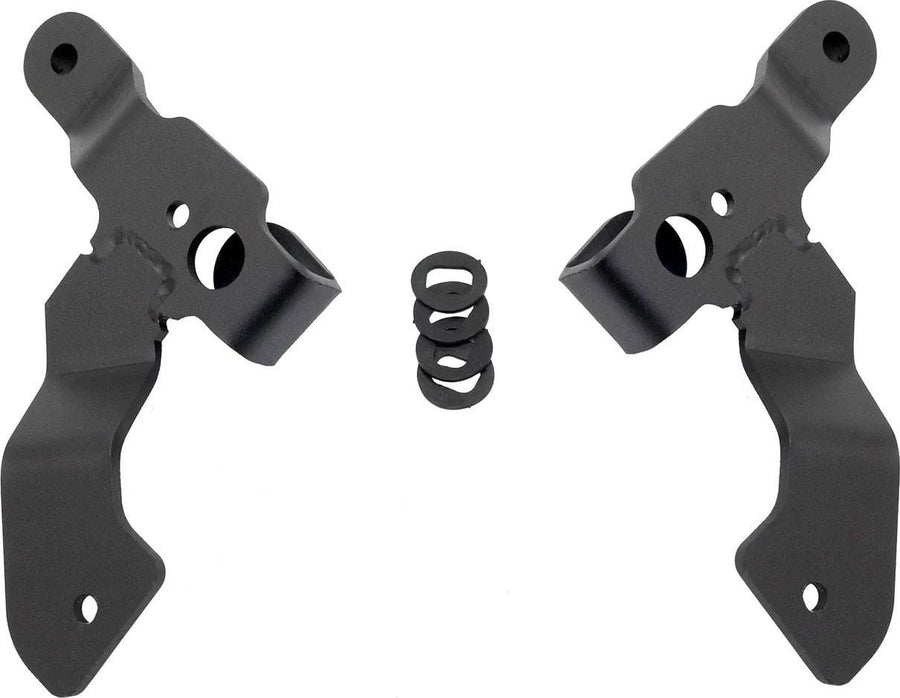 Go Rhino Windshield Cowl Light Mounts: Pair of black cowl light mount brackets with spacer rings on white
