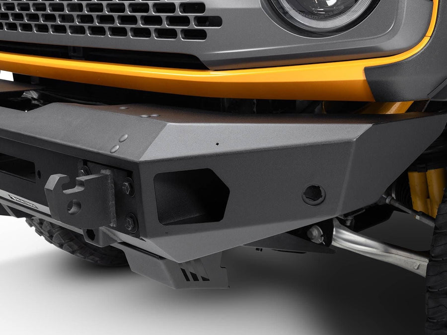 Go Rhino Trailline Full Width Front Bumper: Front bumper corner with shackle mount installed on an orange Ford Bronco