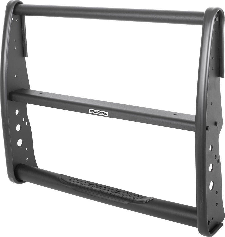 Go Rhino 3100 Series StepGuard: Textured black center-only StepGuard frame with step pad on the lower bar, angled view on white