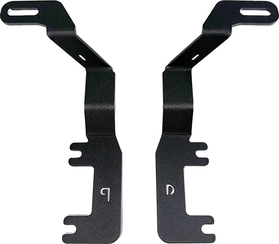 Go Rhino XE Light Mount: Pair of black light mount brackets on white, mirror-image left and right