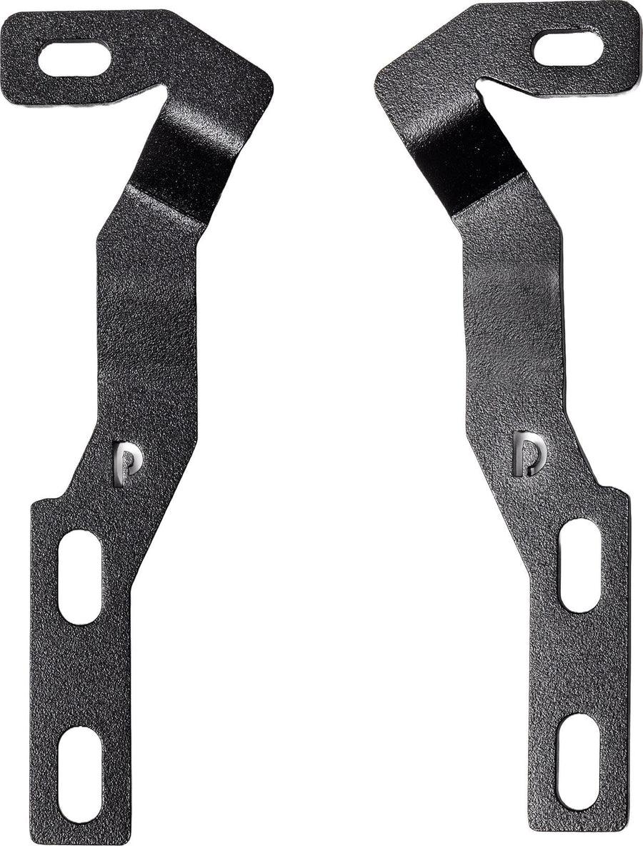 Go Rhino XE Light Mount: Pair of black slotted light mount brackets on white, mirror-image left and right