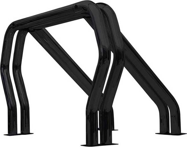 Go Rhino Bed Bars: Black double-hoop bed bar with paired diagonal braces and mounting feet, on white