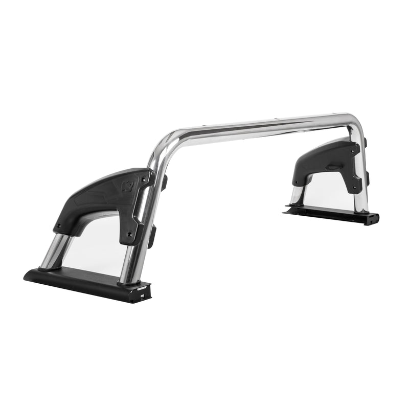 Go Rhino Sport Bar 4.0: polished stainless sport bar hoop with black molded side mounts on white