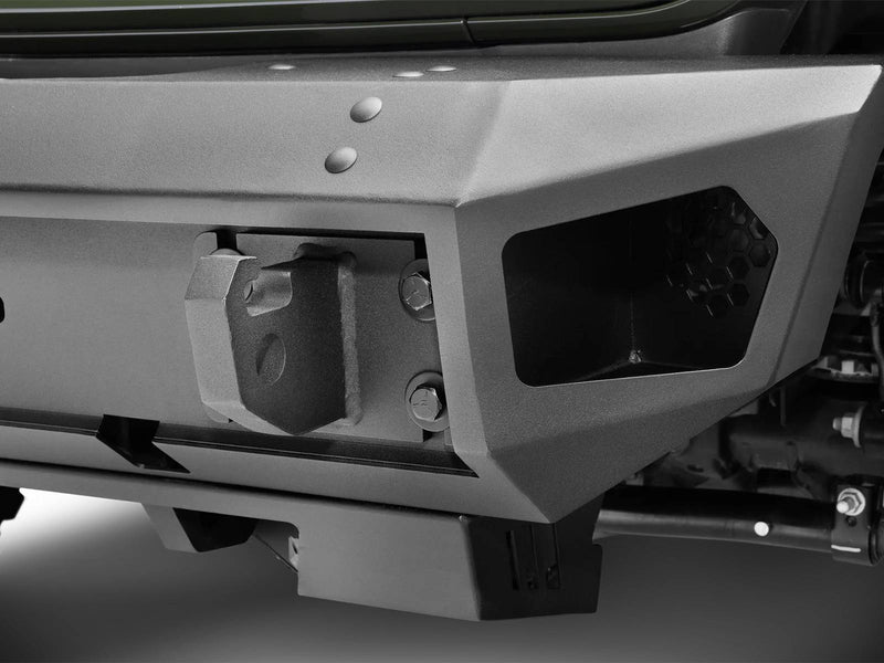 Go Rhino Trailline: close-up of the bumper end with a D-ring mount and open light pocket, textured black