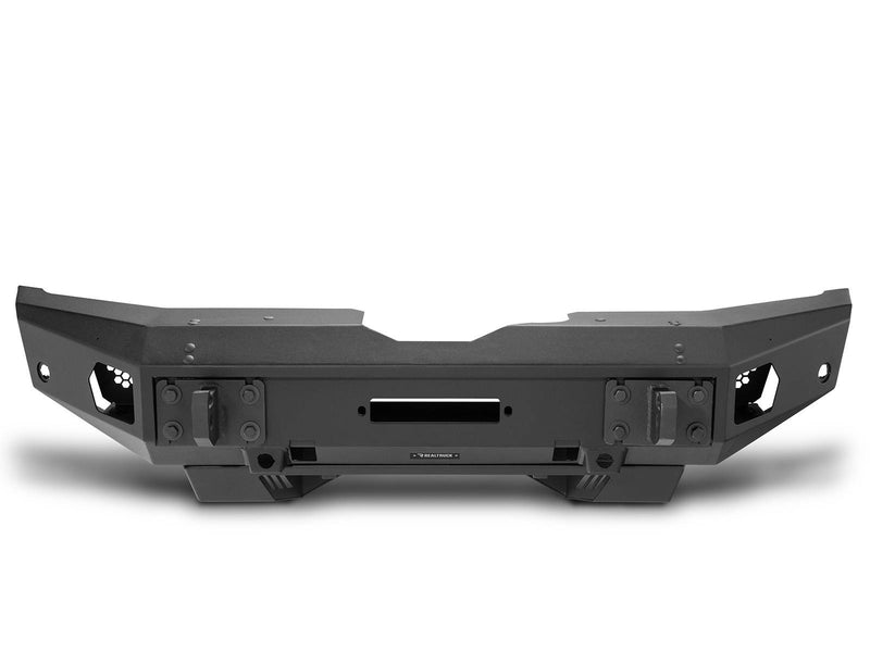 Go Rhino Trailline: full-width steel front bumper with winch opening, straight-on studio view