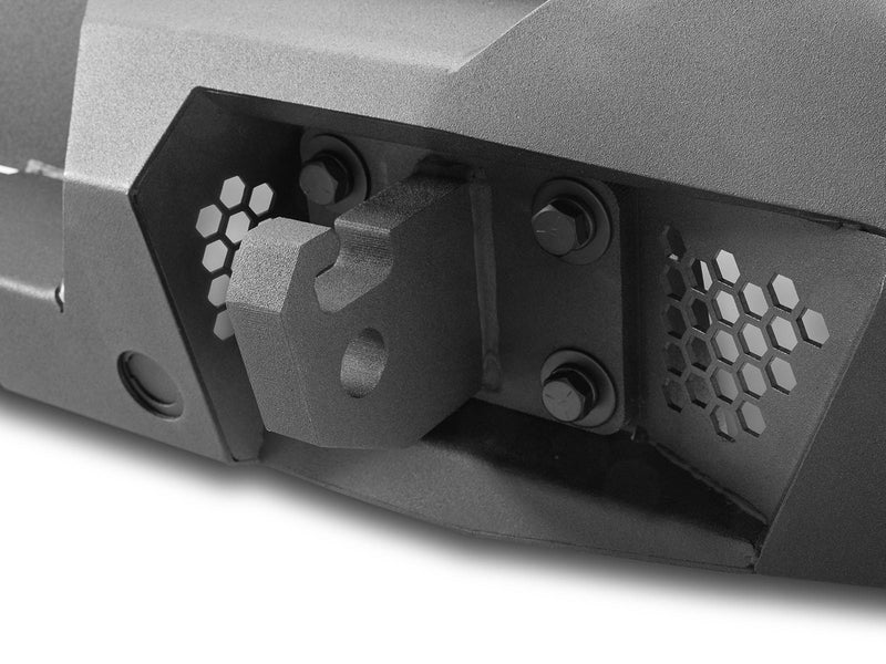 Go Rhino Trailline: close-up of a rear bumper recovery point with honeycomb vent cutouts