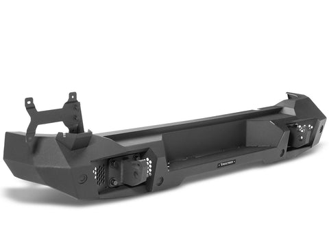 Go Rhino Trailline: full-width rear bumper with tire carrier bracket, front three-quarter studio view