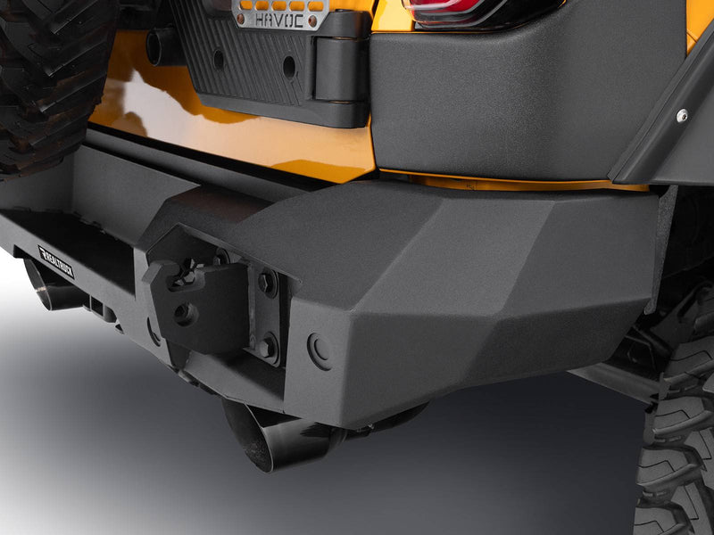 Go Rhino Trailline: rear bumper corner with recovery point installed on an orange Ford Bronco (shown with spare tire, third-party license plate holder, not included)