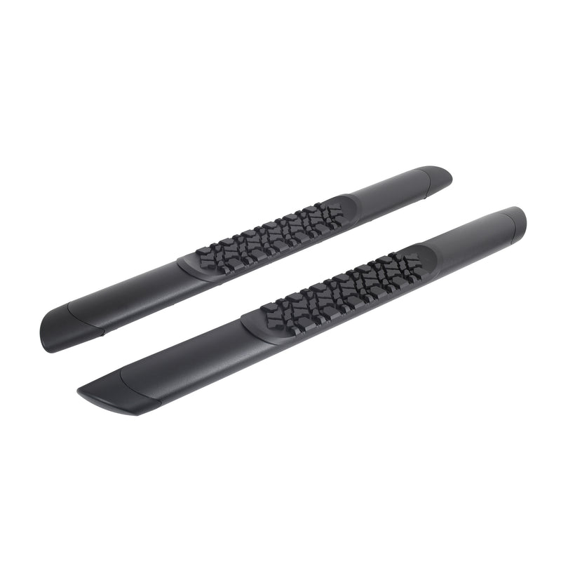 Go Rhino V-Series V3: pair of short black side steps with tread pads on white