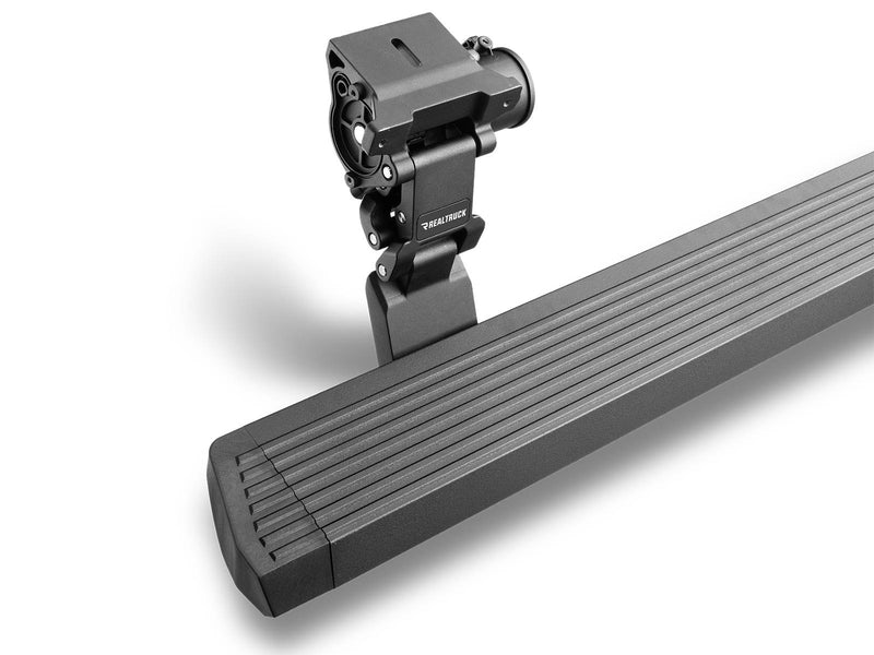Go Rhino VoltStep: black power running board with its motor and hinge arm on white