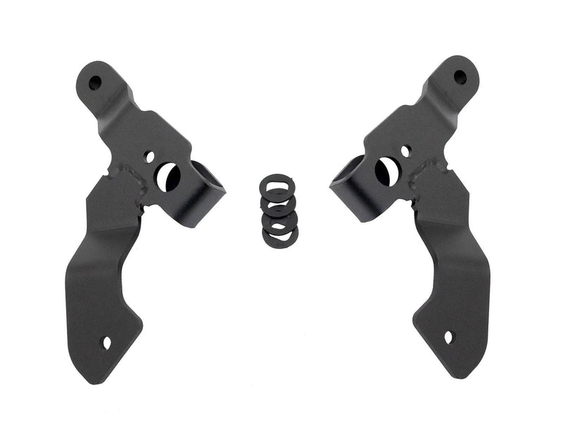 Go Rhino Windshield Cowl: pair of black cowl light mount brackets with spacer rings on white