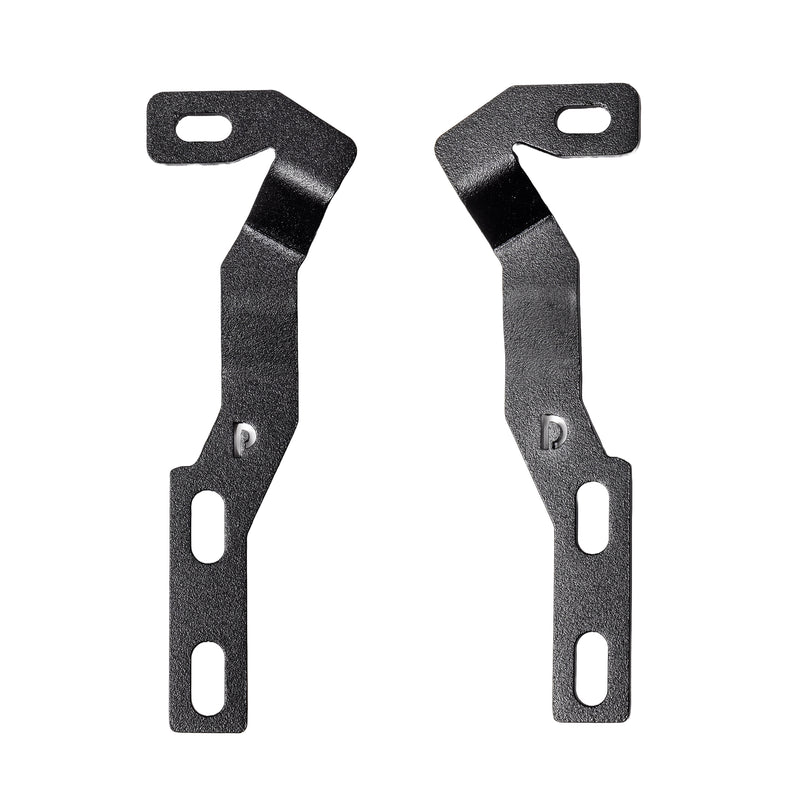 Go Rhino XE: pair of black slotted light mount brackets on white, mirror-image left and right