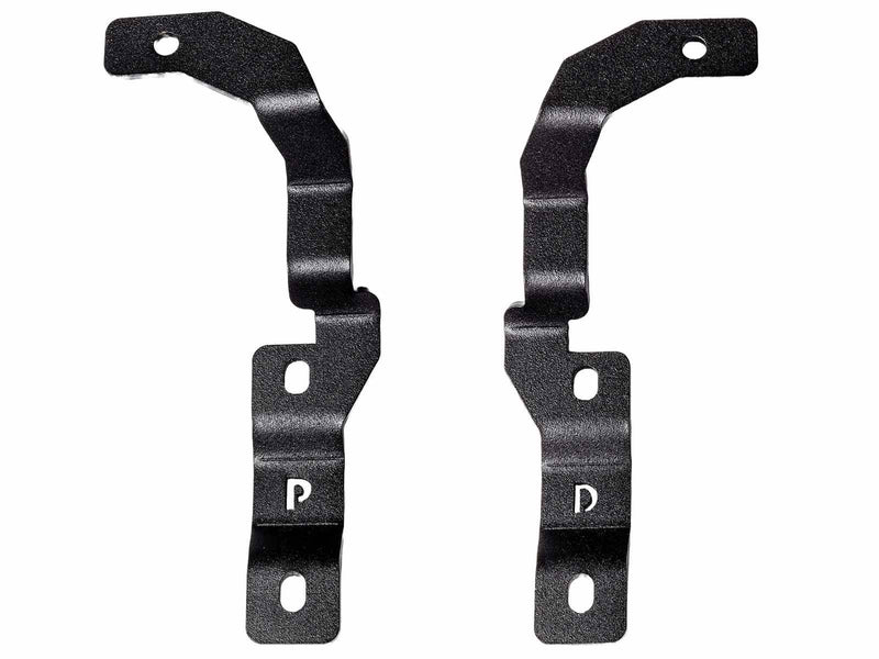 Go Rhino XE: pair of textured black hood light mount brackets marked P and D