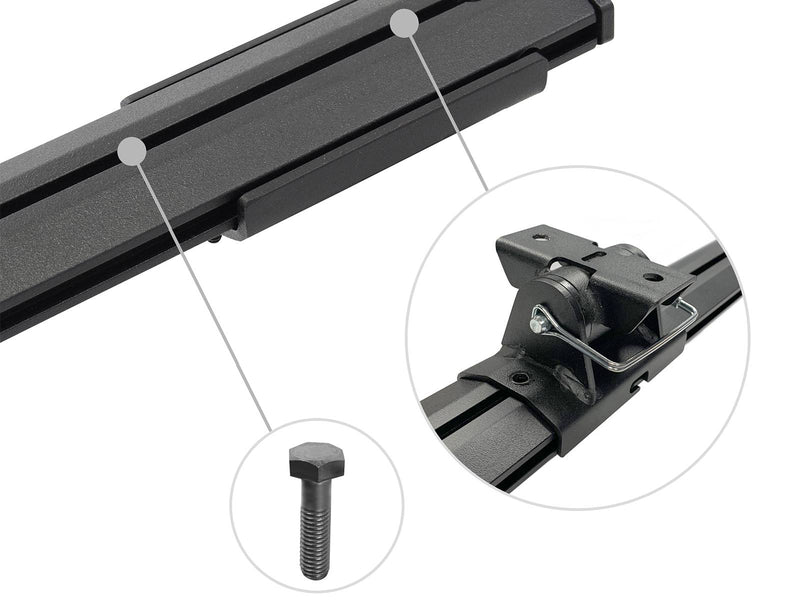 Go Rhino XRS: cross bar profile with circle callouts of a bolt and a clamp