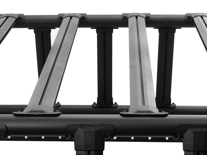 Go Rhino XRS Overland Xtreme: close-up of black bed rack crossbars and uprights