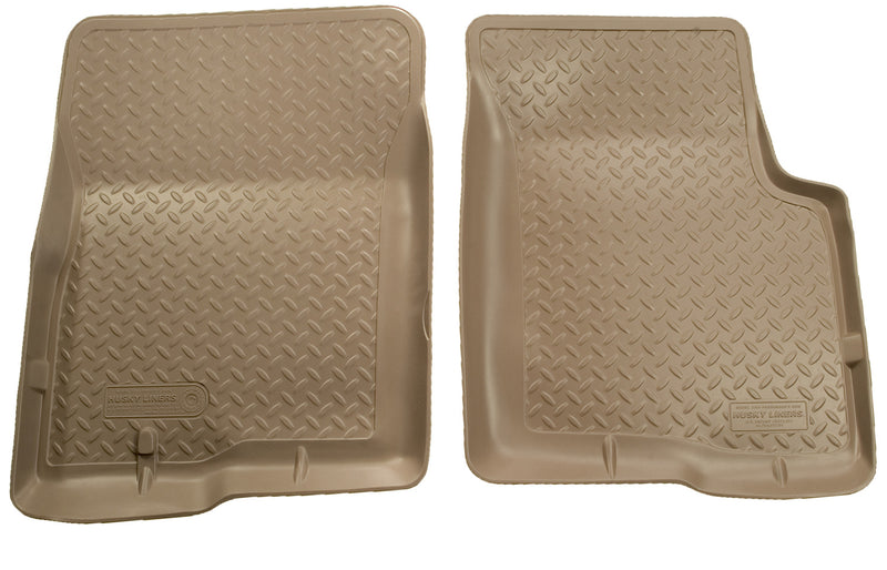 Husky Liners Classic Style: pair of tan Classic Style front floor liners on a white background (representative image; each liner is molded for its own vehicle)