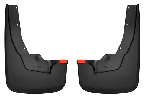 Husky Liners Custom Molded: pair of black custom-molded mud guards on a white background