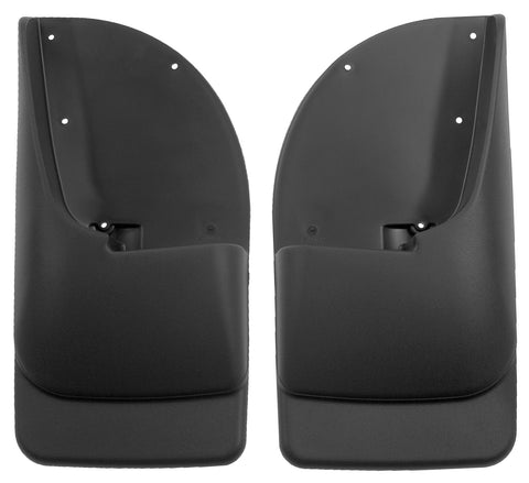 Husky Liners Custom Molded: pair of black custom-molded mud guards on a white background