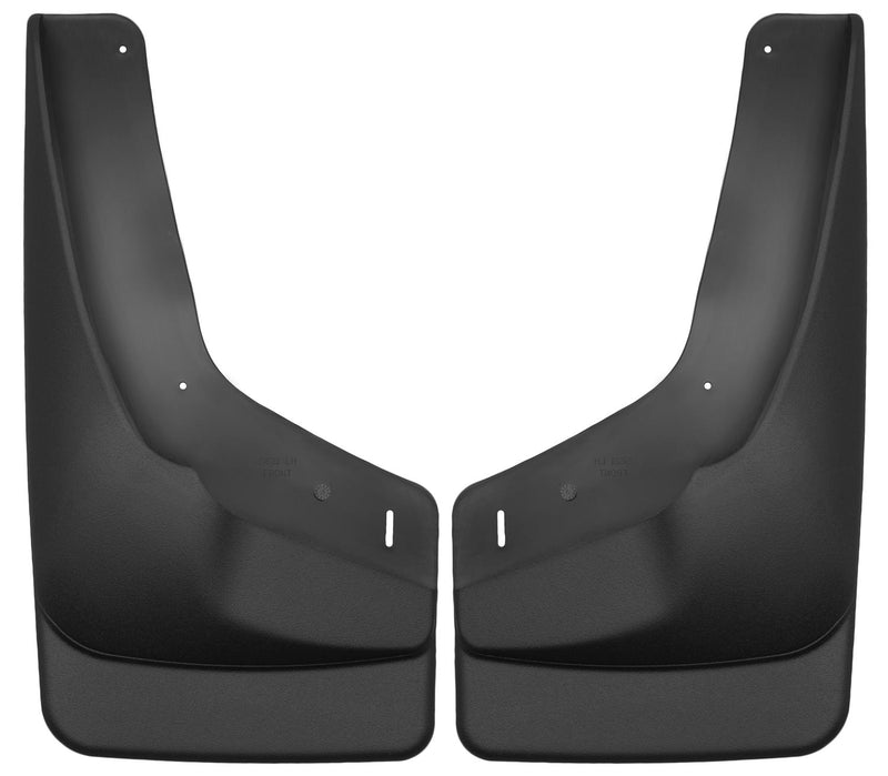 Husky Liners Custom Molded: pair of black custom-molded mud guards on a white background