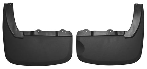 Husky Liners Custom Molded: pair of black custom-molded mud guards on a white background