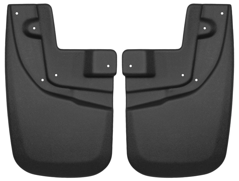 Husky Liners Custom Molded: pair of black custom-molded mud guards on a white background