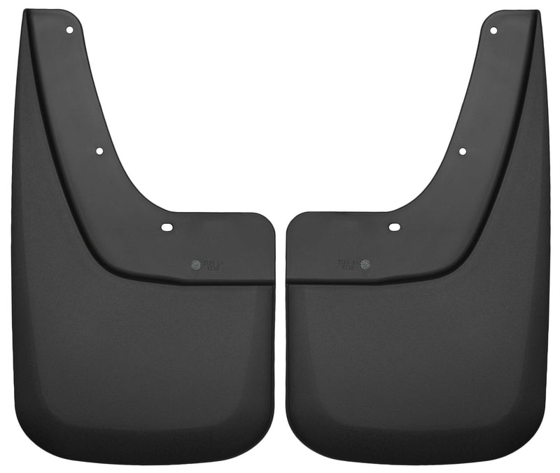 Husky Liners Custom Molded: pair of black custom-molded mud guards on a white background