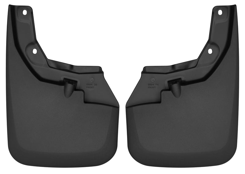 Husky Liners Custom Molded: pair of black custom-molded mud guards on a white background