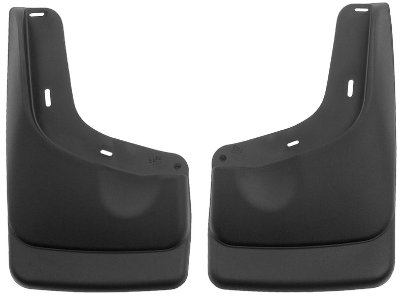 Husky Liners Custom Molded: pair of black custom-molded mud guards on a white background