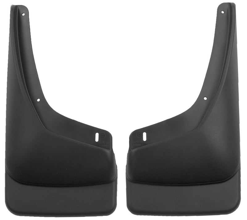 Husky Liners Custom Molded: pair of black custom-molded mud guards on a white background