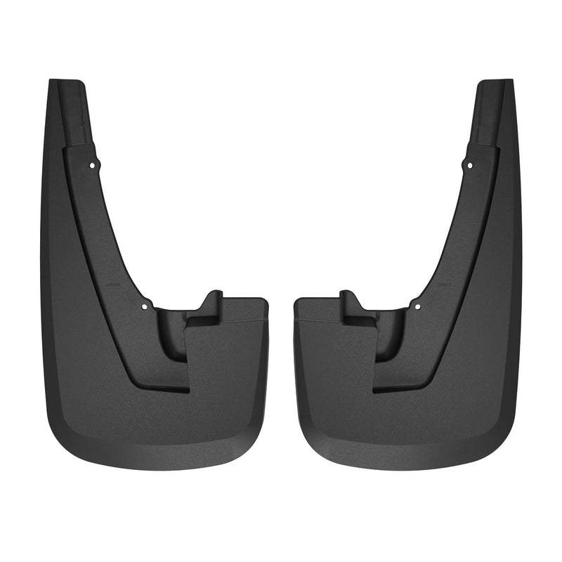 Husky Liners Custom Molded: pair of black custom-molded mud guards on a white background