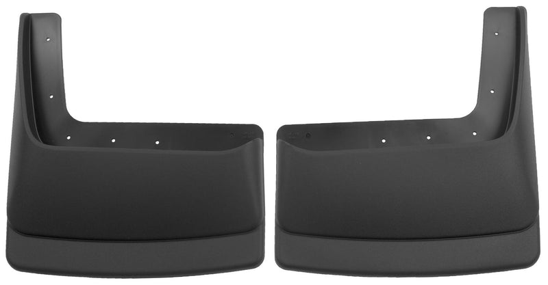 Husky Liners Custom Molded: pair of black custom-molded mud guards on a white background (representative image; each guard is molded for its own vehicle)