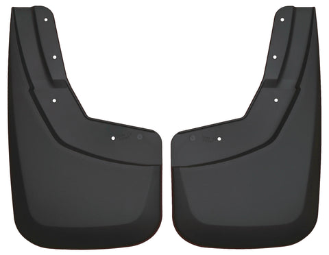 Husky Liners Custom Molded: pair of black custom-molded mud guards on a white background (representative image; each guard is molded for its own vehicle)