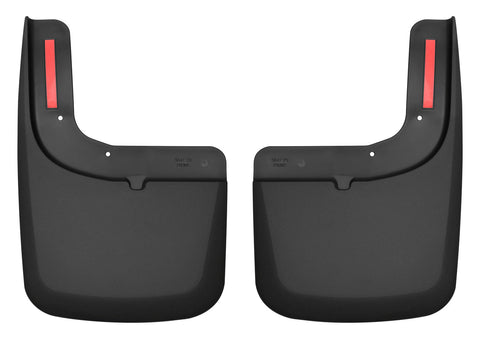 Husky Liners Custom Molded: pair of black molded front mud guards with red reflectors on a white background