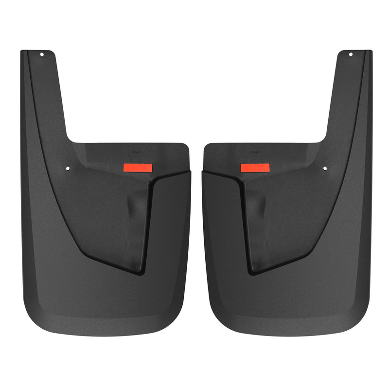 Husky Liners Custom Molded: pair of black molded rear mud guards with red reflectors on a white background