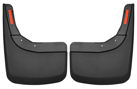 Husky Liners Custom Molded: pair of black molded rear mud guards with red reflectors on a white background