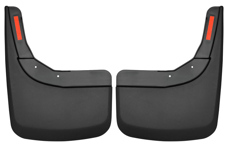 Husky Liners Custom Molded: pair of black molded rear mud guards with red reflectors on a white background
